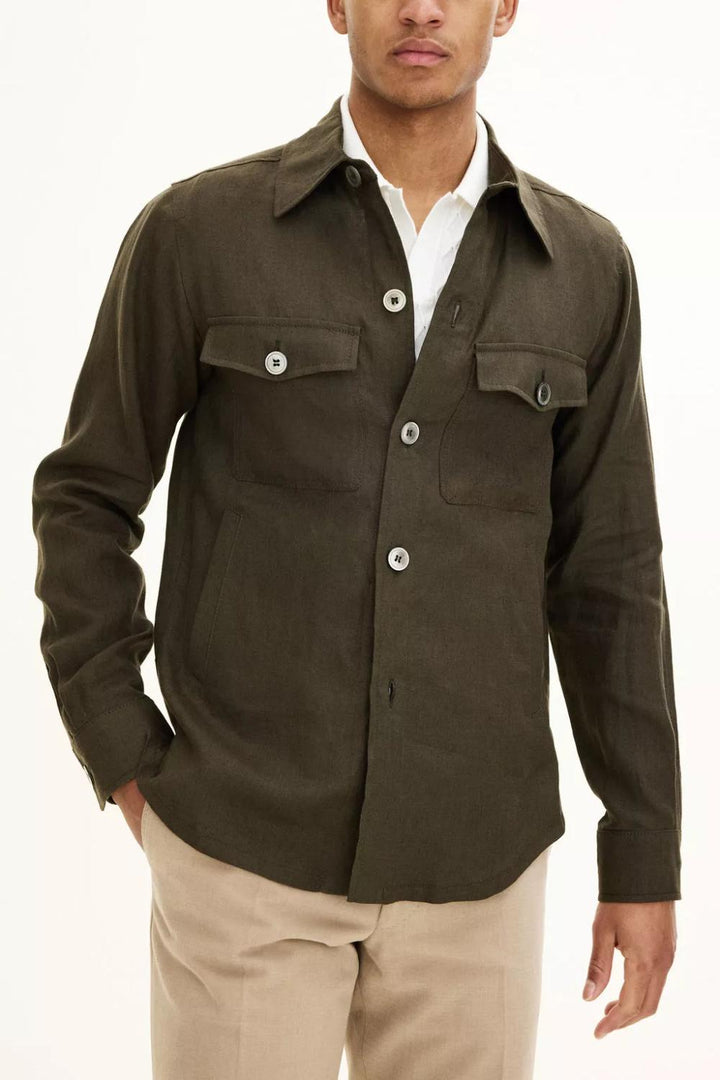 Oscar Jacobson MAVERICK-100% linnen-HEREN SHIRTS-Groen