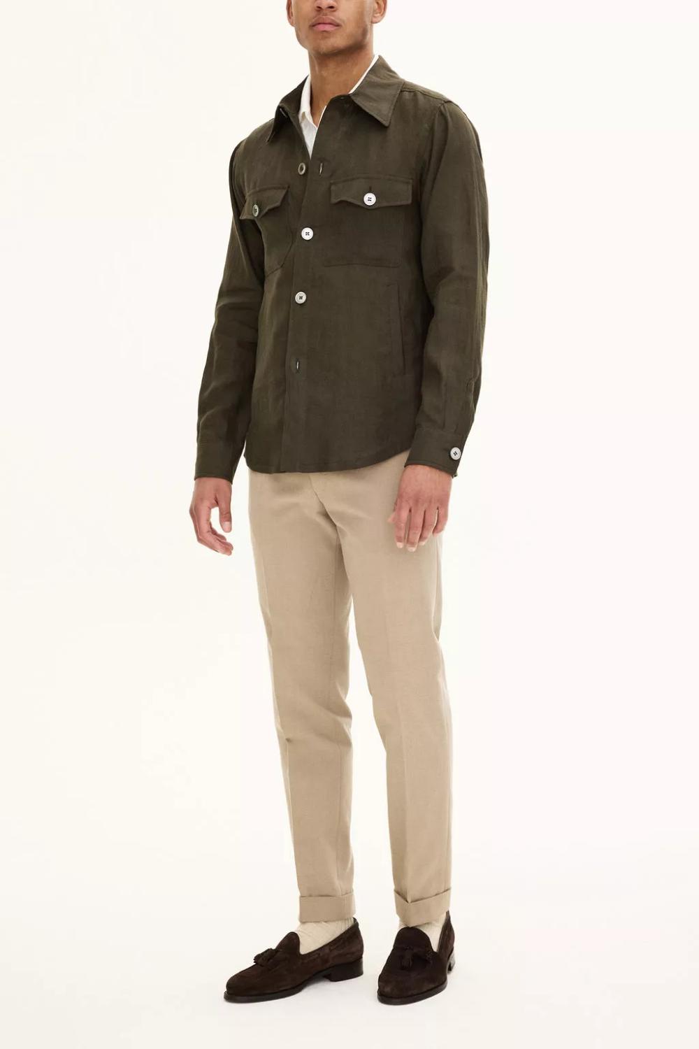 Oscar Jacobson MAVERICK-100% linnen-HEREN SHIRTS-Groen