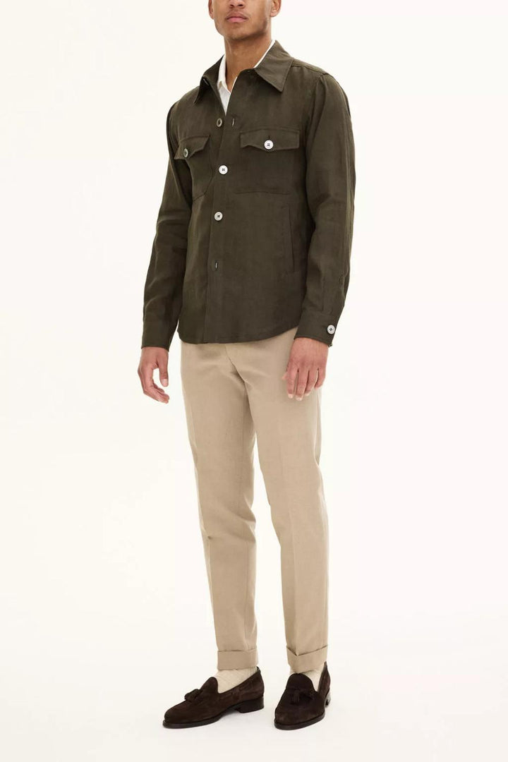 Oscar Jacobson MAVERICK-100% linnen-HEREN SHIRTS-Groen