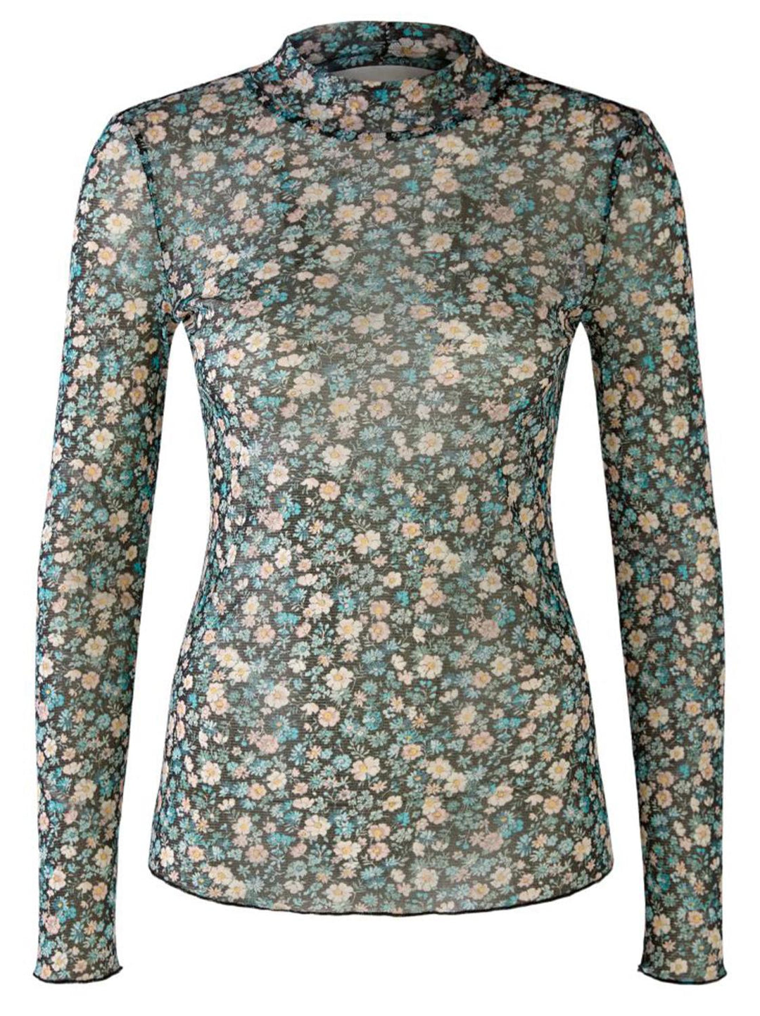 OUI shirt bloemenprint-100% polyamide-DAMES TOPS & BLOUSES-Groen