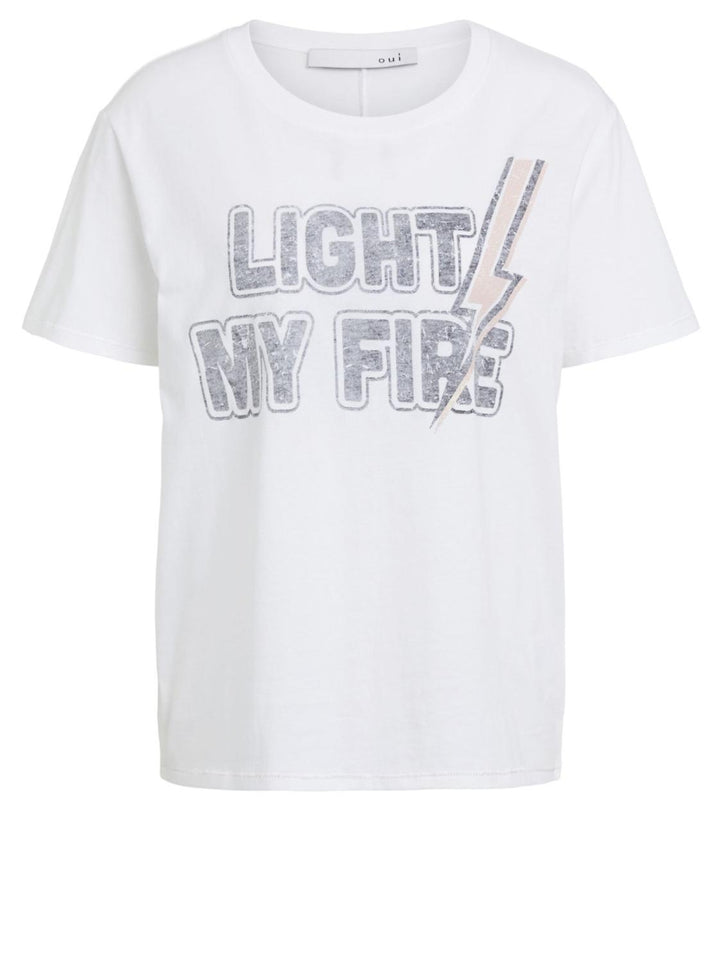 OUI t-shirt met statement-100% katoen-DAMES TOPS & BLOUSES-Wit