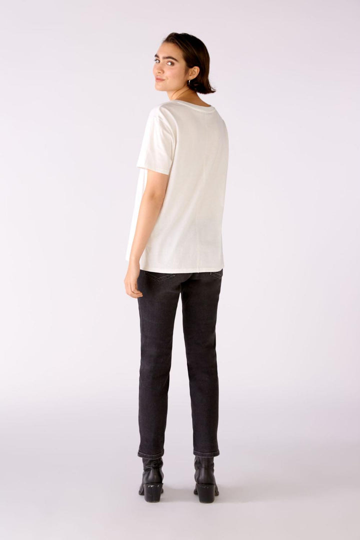 OUI t-shirt met statement-100% katoen-DAMES TOPS & BLOUSES-Wit
