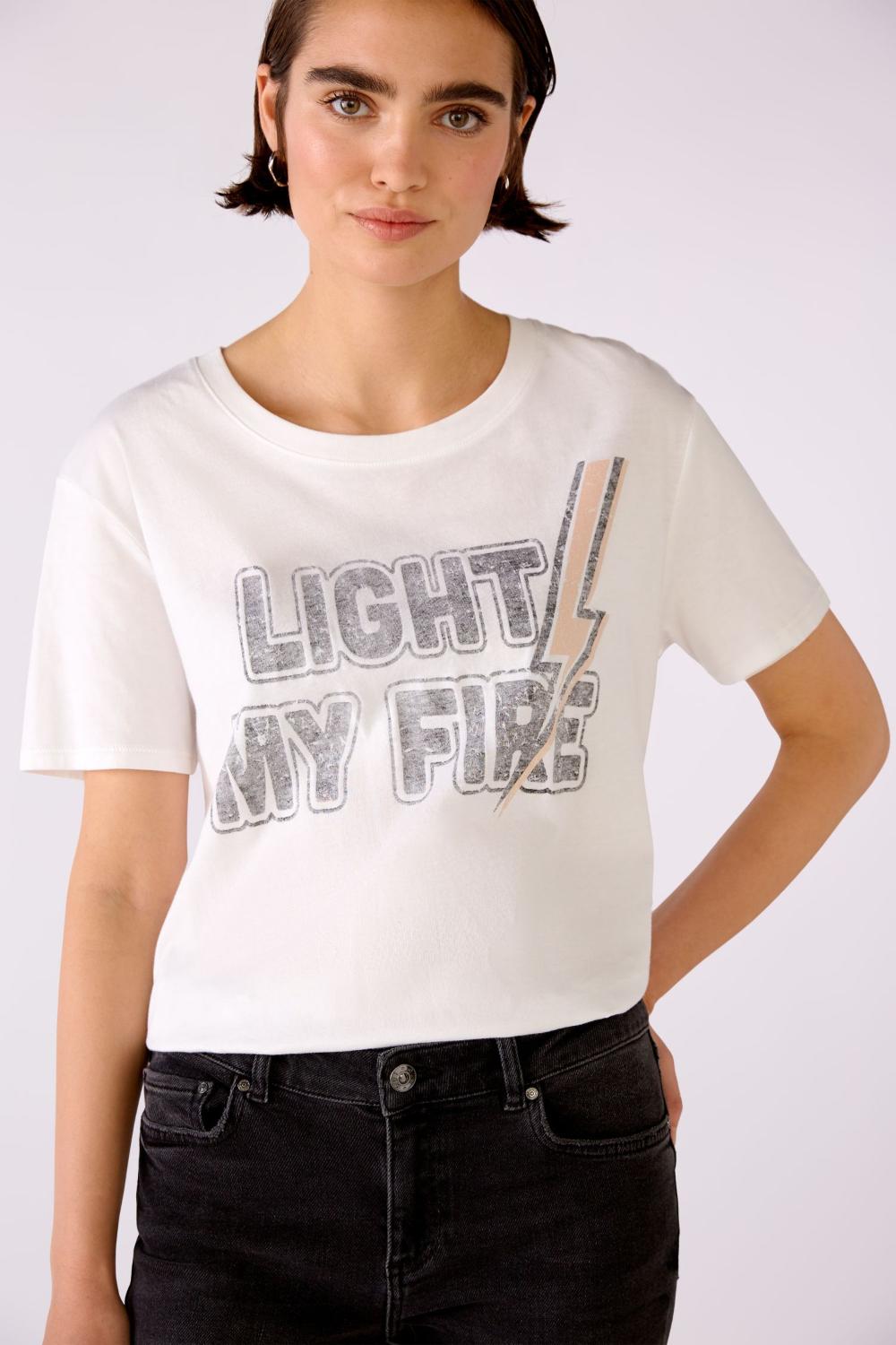 OUI t-shirt met statement-100% katoen-DAMES TOPS & BLOUSES-Wit