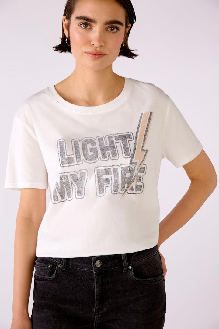 OUI t-shirt met statement-100% katoen-DAMES TOPS & BLOUSES-Wit