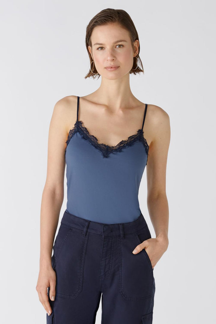 OUI top elastische jersey-96% polyester, 4% elasthaan-DAMES TOPS & BLOUSES-Blauw