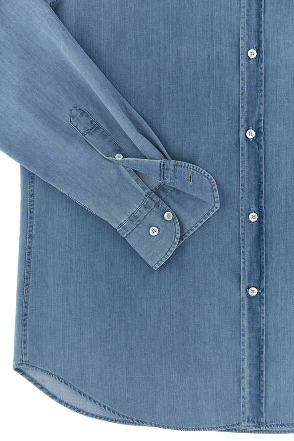 Paul & Shark Giza Cotton XSoft Denim Shirt – Blauw-100% katoen-HEREN SHIRTS-Blauw