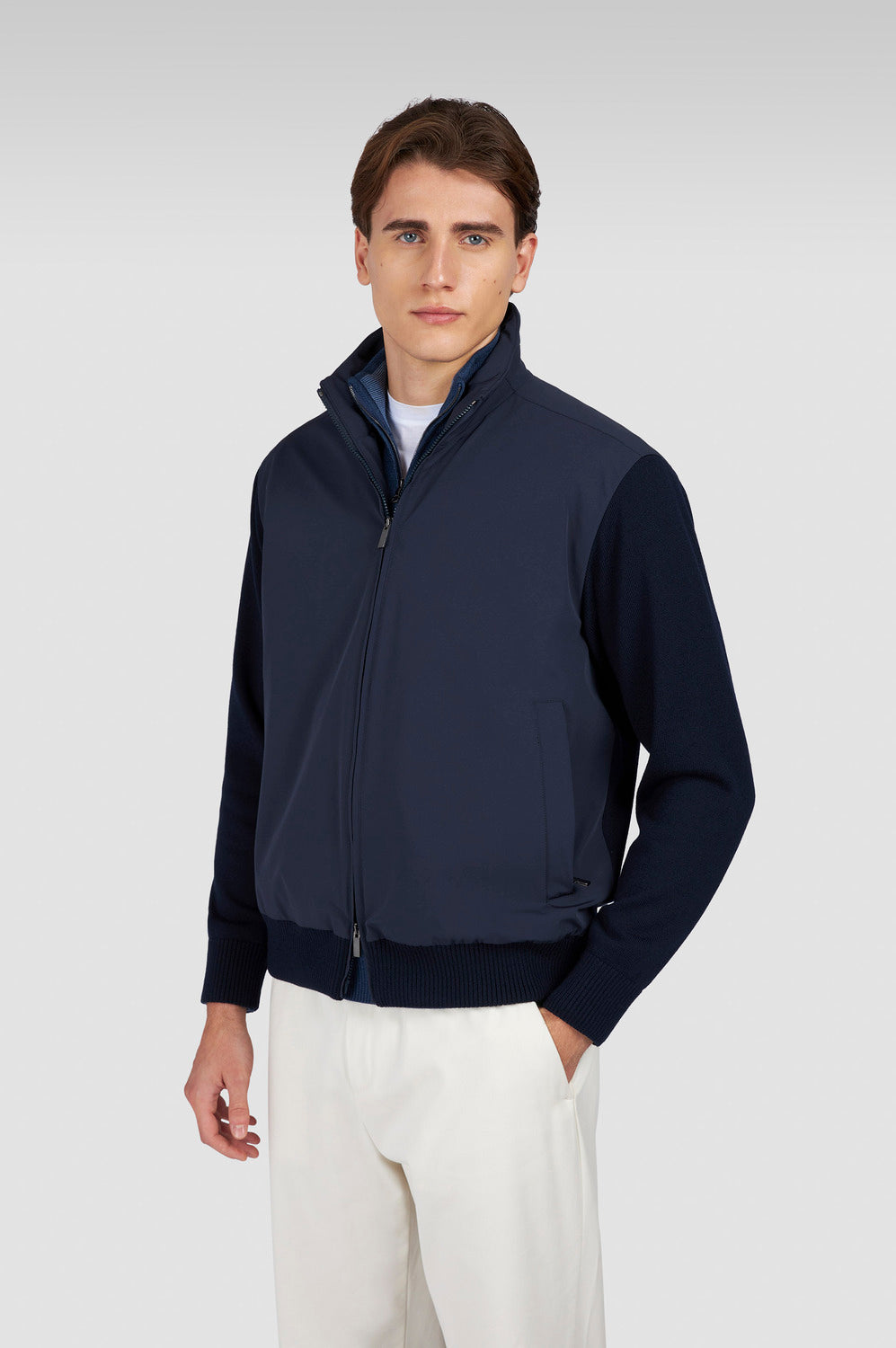 Paul & Shark Hybrid Soft Cool Touch Vest – Blauw-88% polyester, 12% elasthaan, mouwen 100% wol-HEREN JASSEN & JACKS-Blauw