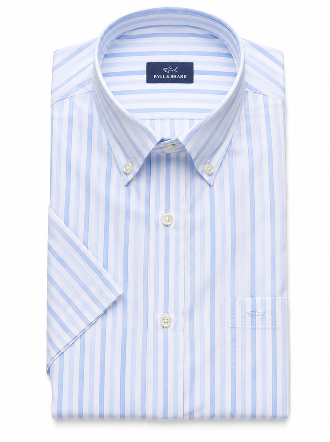 Paul & Shark Korte mouw overhemd – Blauw-100% katoen-HEREN SHIRTS-Blauw