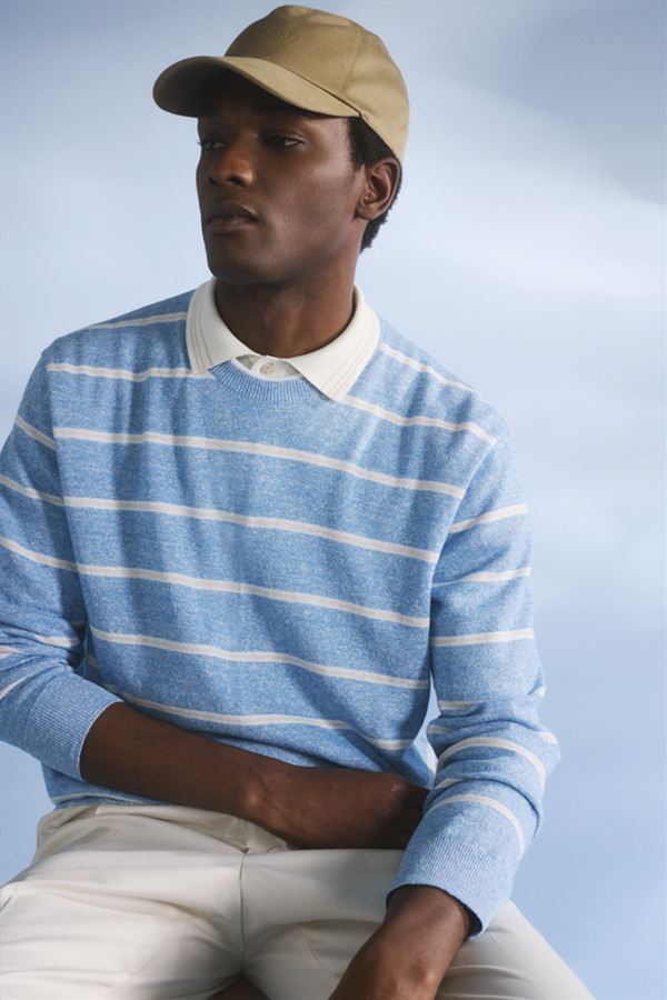 Paul & Shark Luxe Trui Ronde Hals – Blauw-65% linnen, 35% katoen-HEREN TRUIEN & VESTEN-Blauw