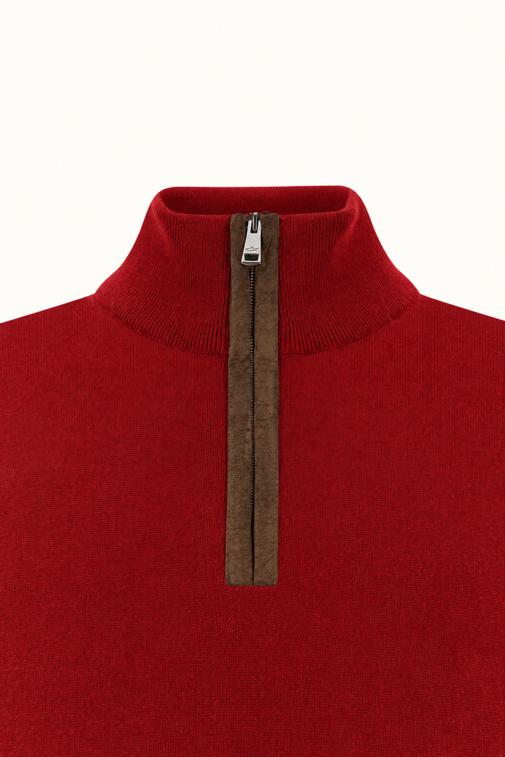 Paul & Shark Quarte Zip Zip – Rood-50% wol, 50% lyocell-HEREN TRUIEN & VESTEN-Rood