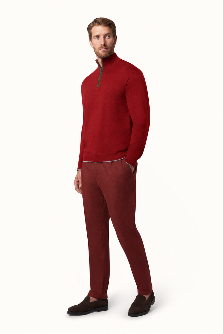 Paul & Shark Quarte Zip Zip – Rood-50% wol, 50% lyocell-HEREN TRUIEN & VESTEN-Rood