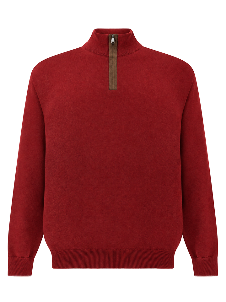 Paul & Shark Quarte Zip Zip – Rood-50% wol, 50% lyocell-HEREN TRUIEN & VESTEN-Rood