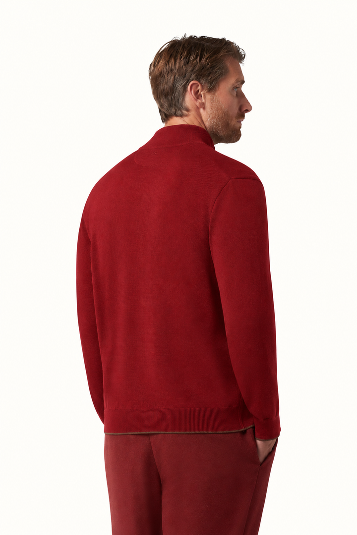 Paul & Shark Quarte Zip Zip – Rood-50% wol, 50% lyocell-HEREN TRUIEN & VESTEN-Rood
