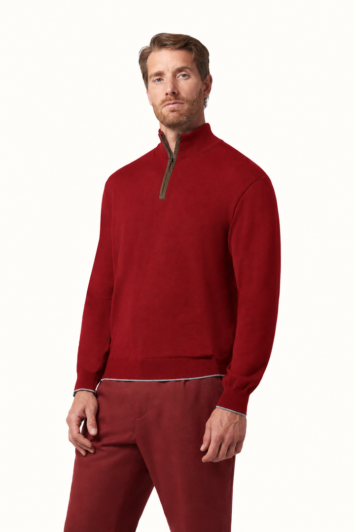 Paul & Shark Quarte Zip Zip – Rood-50% wol, 50% lyocell-HEREN TRUIEN & VESTEN-Rood