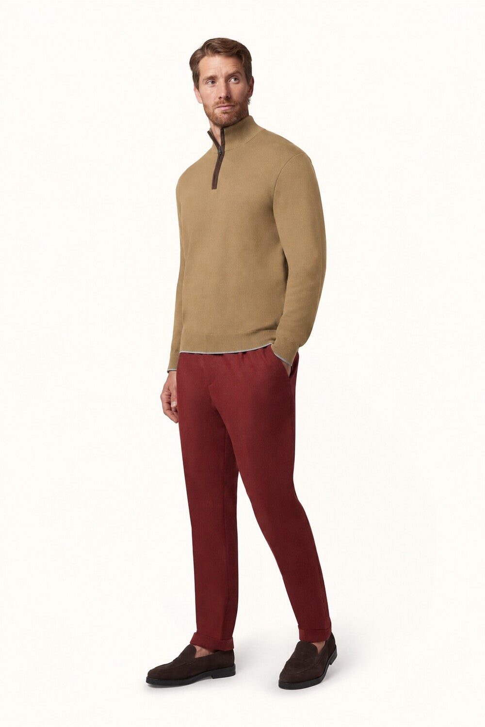 Paul & Shark Quarter Zip Trui – Beige-50% wol, 50% lyocell-HEREN TRUIEN & VESTEN-Beige