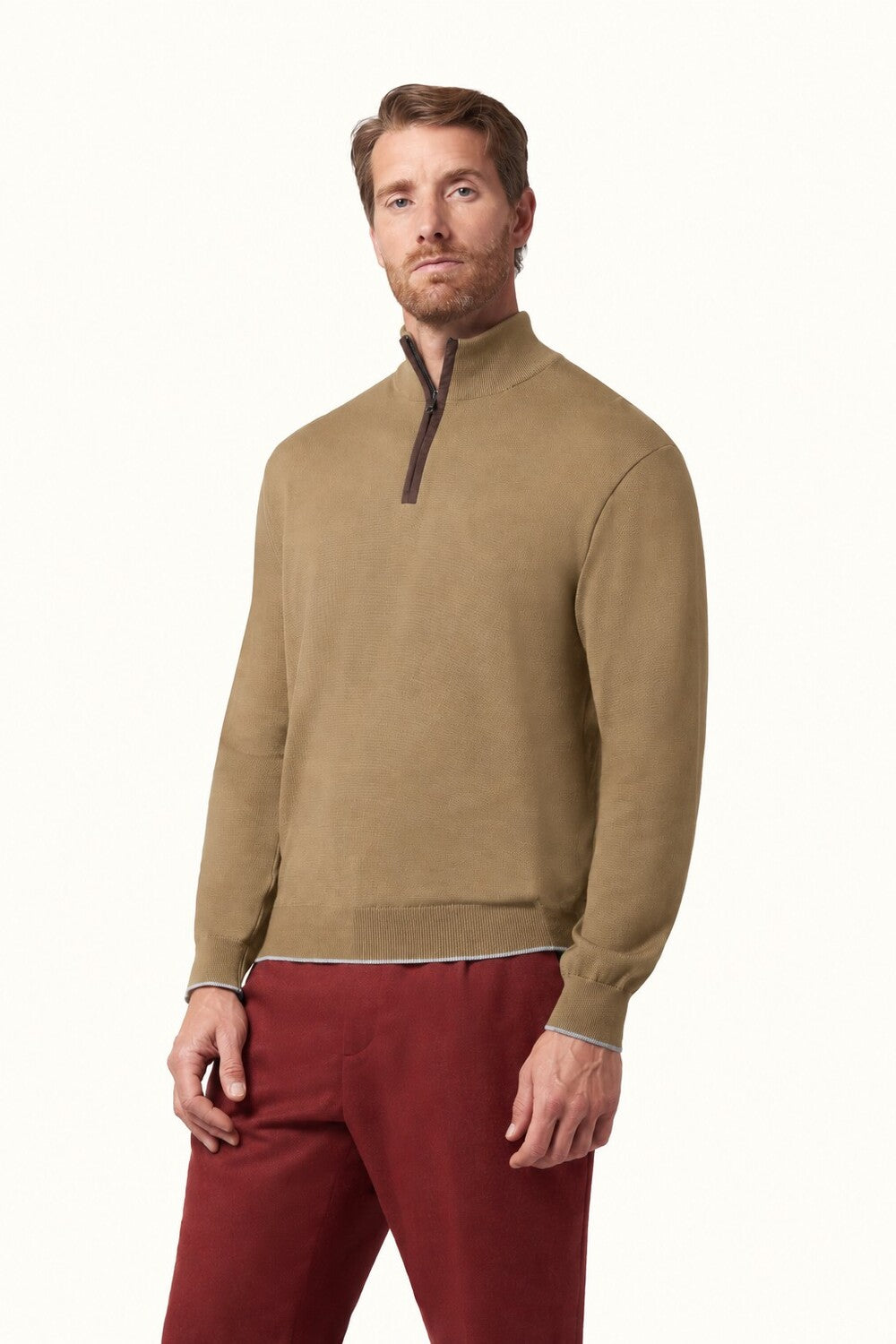Paul & Shark Quarter Zip Trui – Beige-50% wol, 50% lyocell-HEREN TRUIEN & VESTEN-Beige