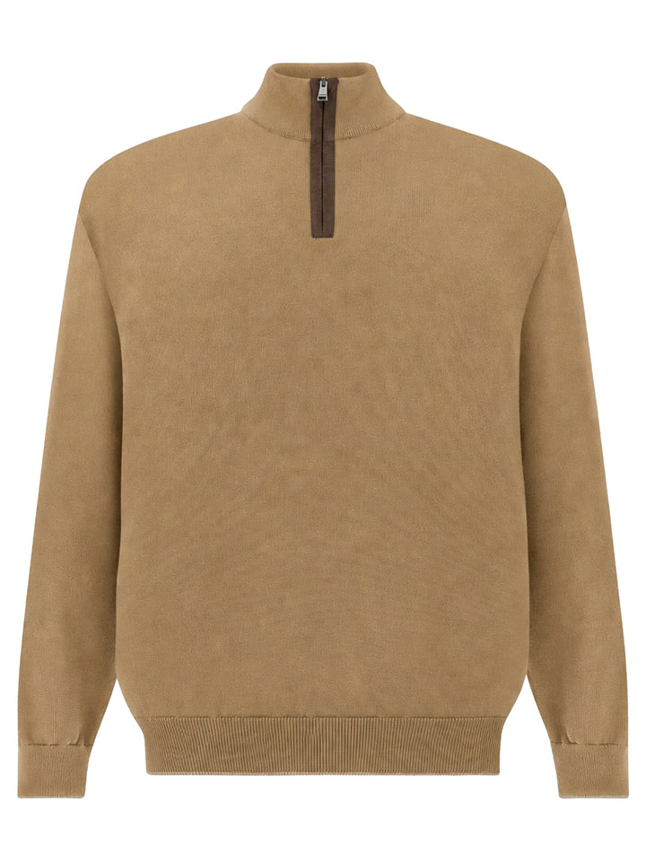 Paul & Shark Quarter Zip Trui – Beige-50% wol, 50% lyocell-HEREN TRUIEN & VESTEN-Beige