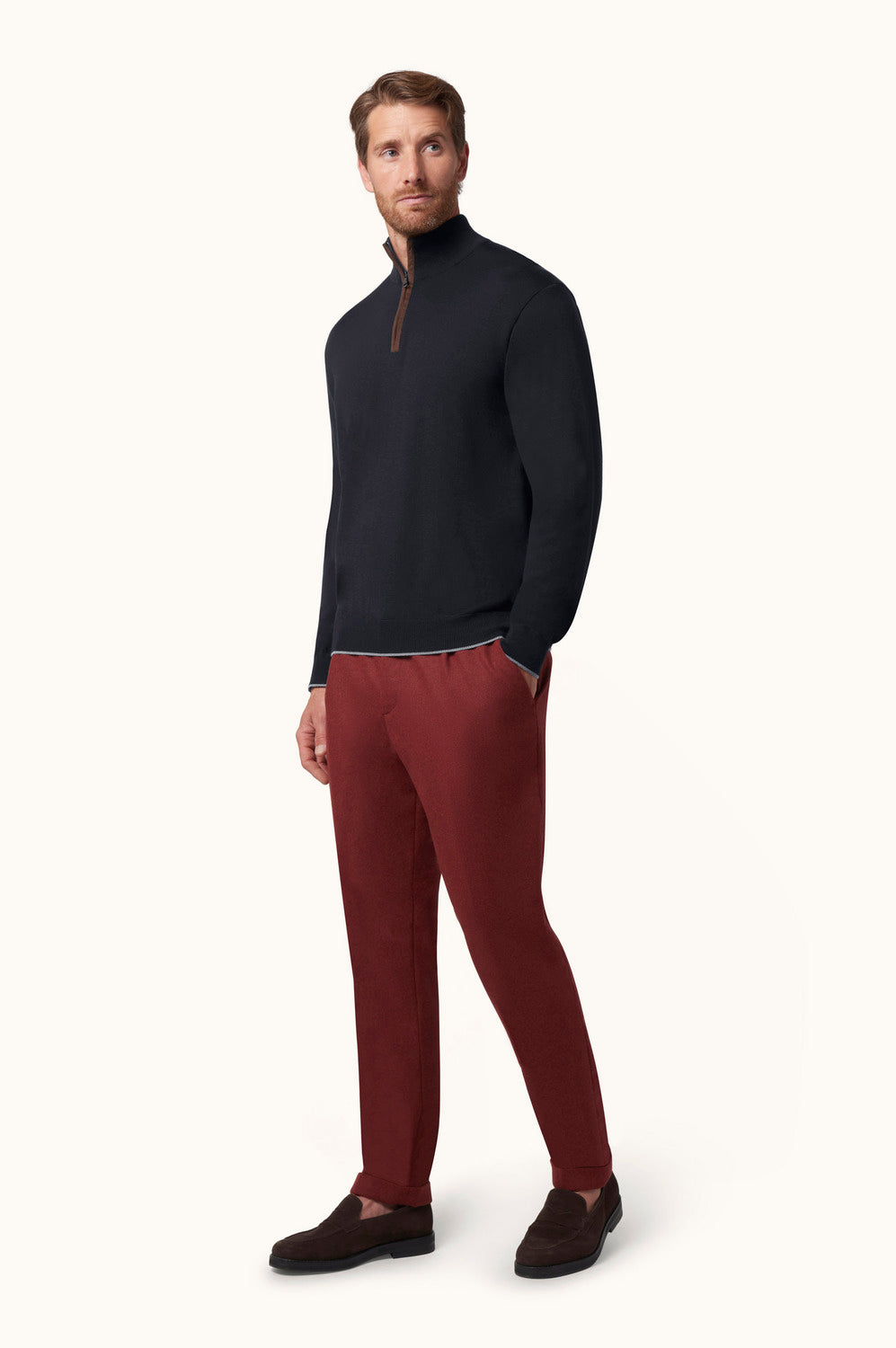 Paul & Shark Quarter Zip Trui – Blauw-50% wol, 50% lyocell-HEREN TRUIEN & VESTEN-Blauw