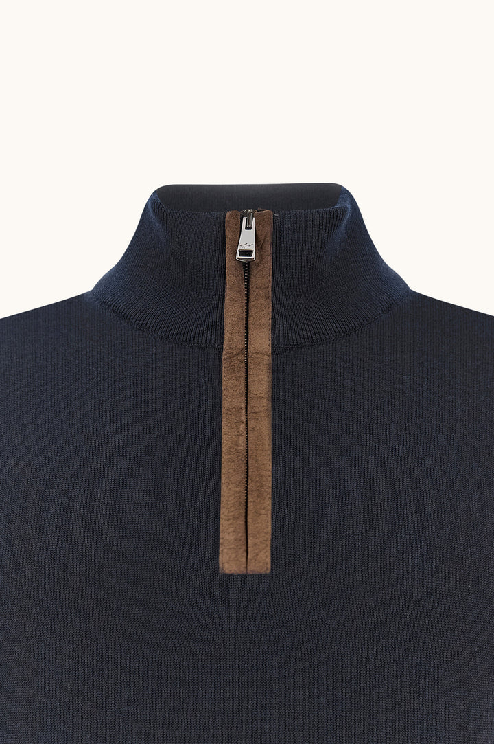 Paul & Shark Quarter Zip Trui – Blauw-50% wol, 50% lyocell-HEREN TRUIEN & VESTEN-Blauw
