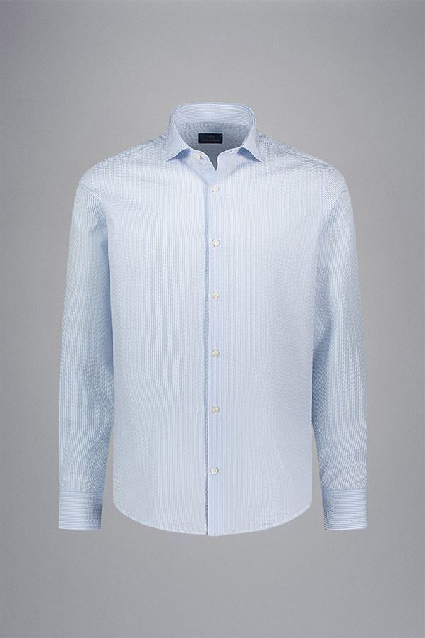 Paul & Shark Seersucker Cotton Shirt French Collar-100% katoen-HEREN SHIRTS-Blauw