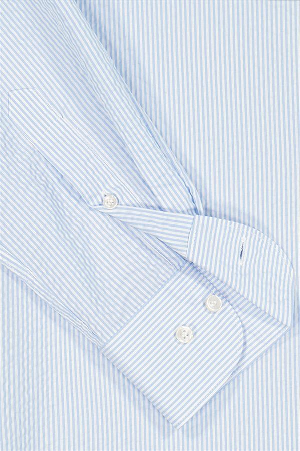 Paul & Shark Seersucker Cotton Shirt French Collar-100% katoen-HEREN SHIRTS-Blauw