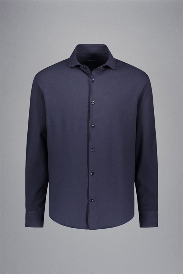 Paul & Shark Seersucker Shirt -98% katoen, 2% elastaan-HEREN SHIRTS-Blauw