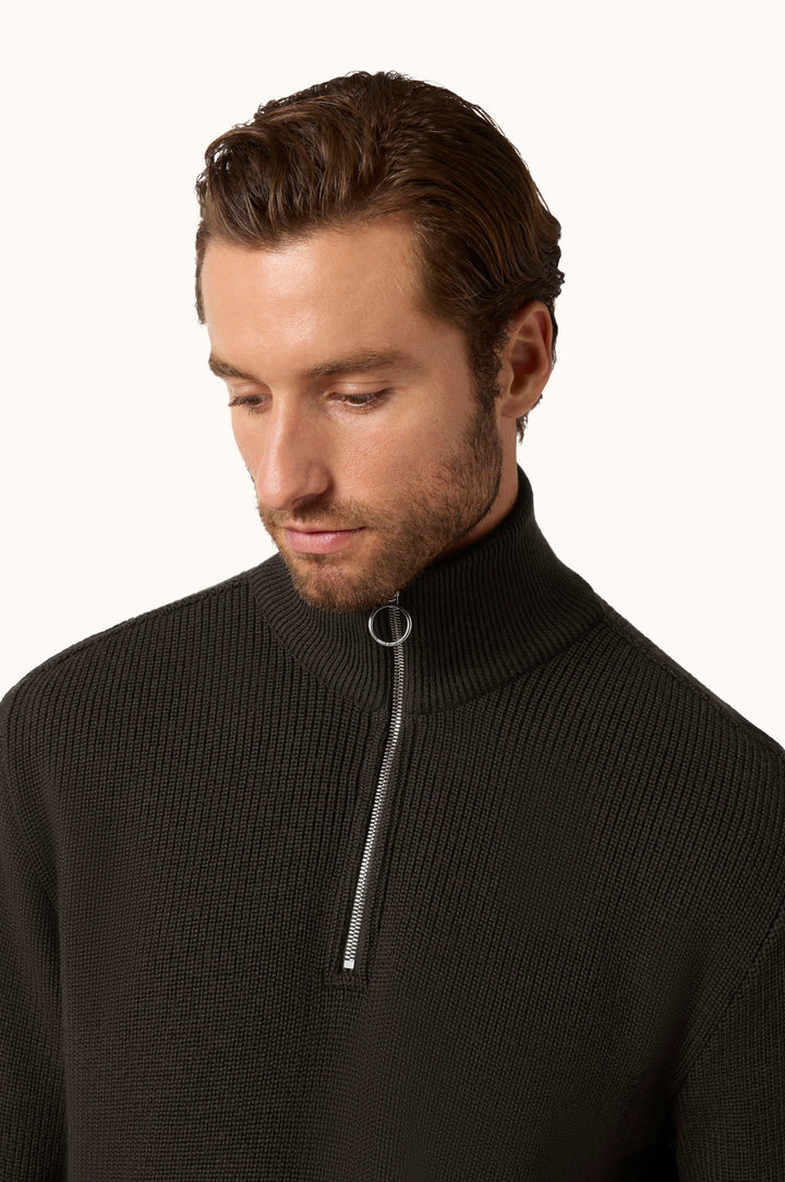 Paul & Shark Shark Tag Tech Wool Half Zip – Bruin-50% wol, 50% acryl-HEREN TRUIEN & VESTEN-Bruin