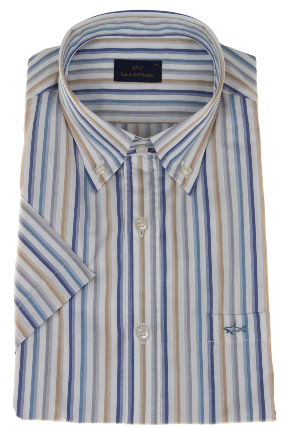 Paul & Shark shirt korte mouw-100% katoen-HEREN SHIRTS-Blauw