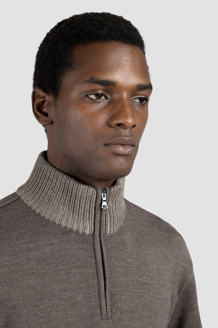 Paul & Shark Soft Cool Touch Trui Rits – Bruin-100% wol -HEREN TRUIEN & VESTEN-Bruin