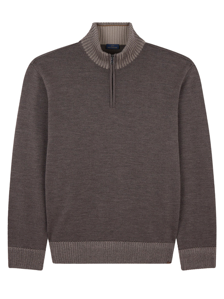 Paul & Shark Soft Cool Touch Trui Rits – Bruin-100% wol -HEREN TRUIEN & VESTEN-Bruin