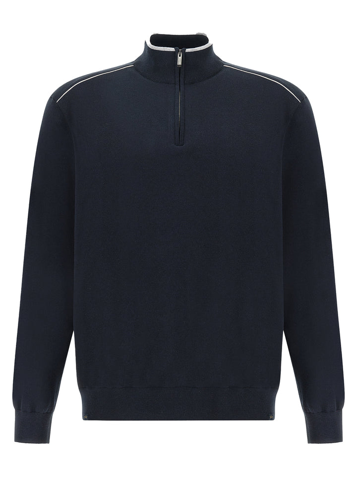 Paul & Shark Trui met rits – Blauw-55% zijde, 45% katoen-HEREN TRUIEN & VESTEN-Blauw