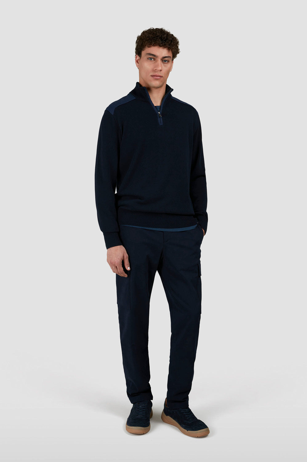 Paul & Shark trui van fris katoen navy-Buitenlaag: 100% Katoen<br />Details: 100% Linnen -HEREN TRUIEN & VESTEN-Blauw