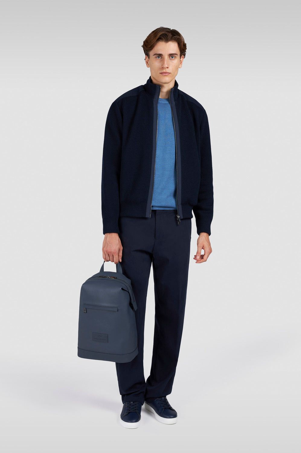 Paul & Shark Zip-Up Vest Soft Cool Touch – Bla-Buitenkant: 100% scheerwol<br />Achterkant: 88% polyester, 12% elastaan-HE