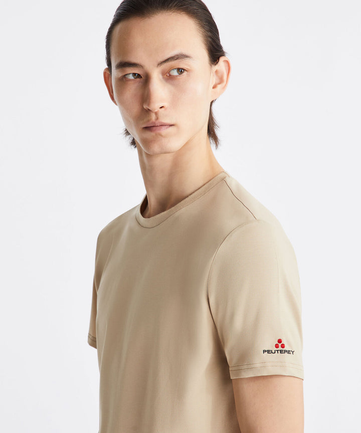 Peuterey T-Shirt ZOLE 02 – Beige-46% polyester, 45% katoen, 5% zijde, 4% elastaan-HEREN POLO'S & T-SHIRTS-Beige