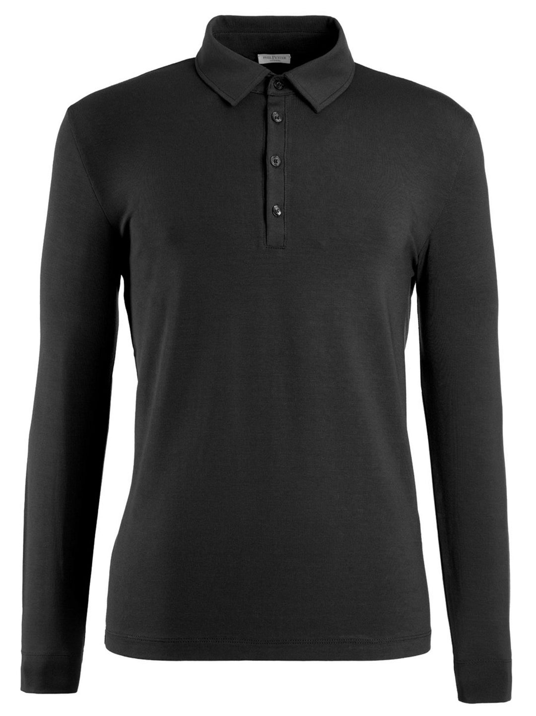 Phil Petter Polo lange mouw – Zwart-93% viscose, 7% elastaan-HEREN POLO'S & T-SHIRTS-Zwart