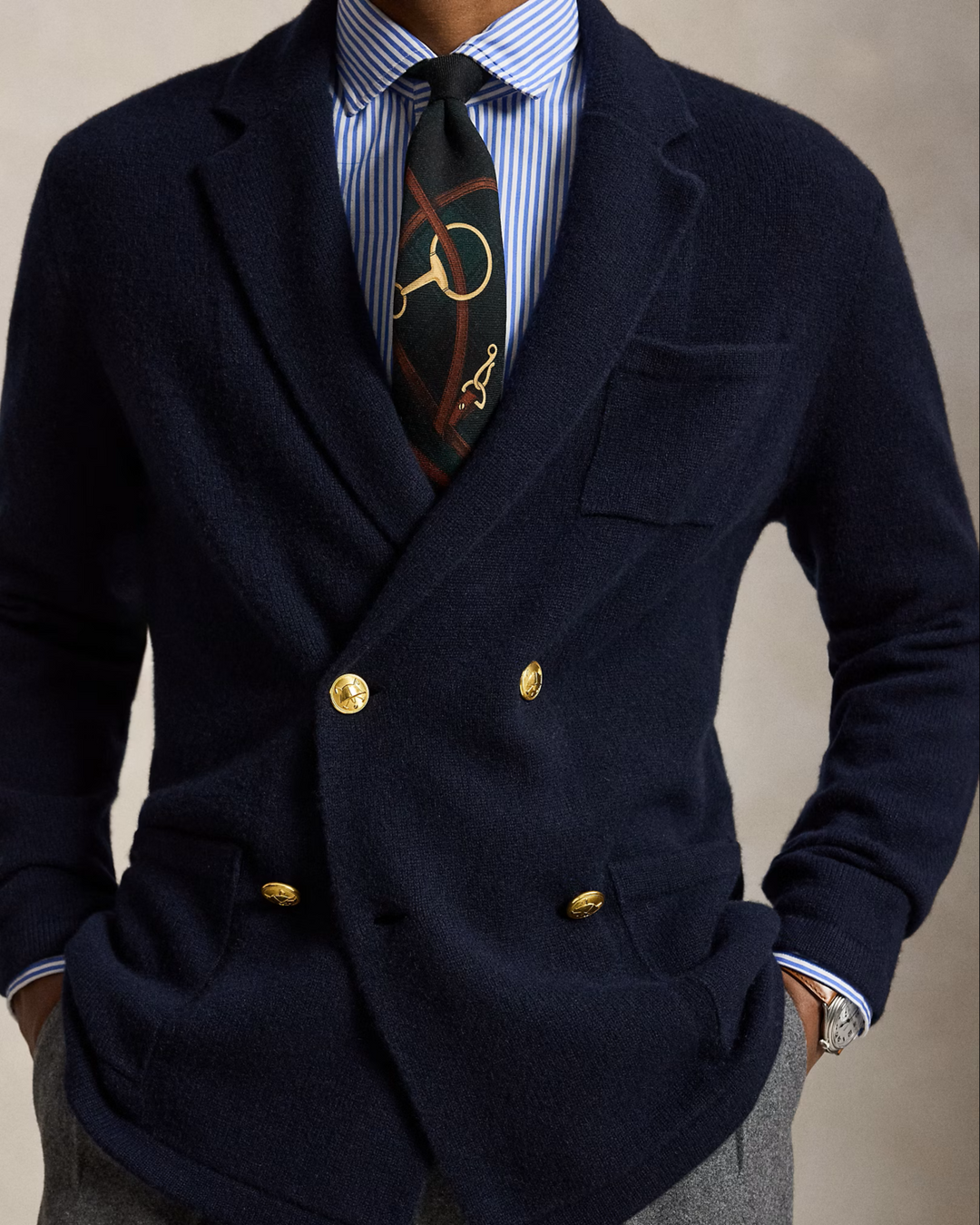 POLO Ralph Lauren Aviator Cashmere Blazervest-100% kasjmier-HEREN TRUIEN & VESTEN-Blauw