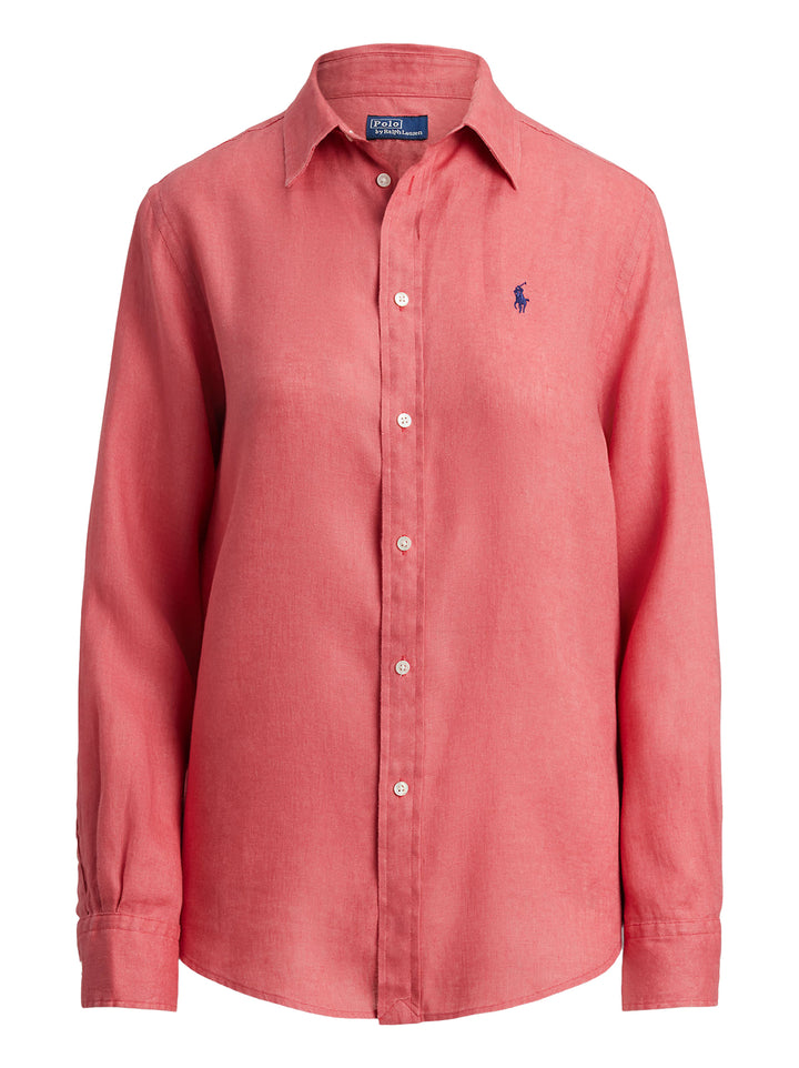 POLO Ralph Lauren – Classic Fit Linnen Blouse-100% linnen-DAMES TOPS & BLOUSES-Rood