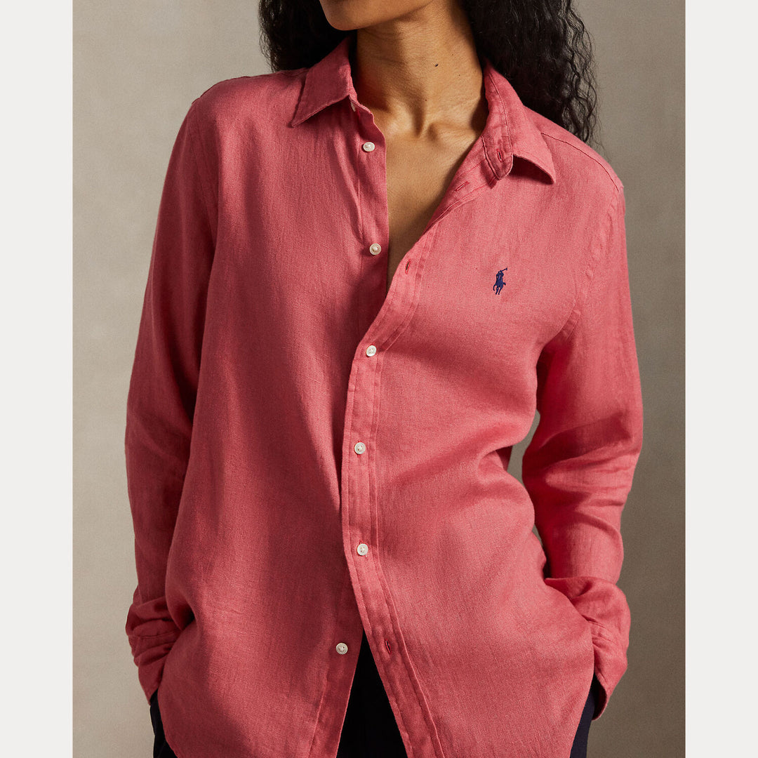 POLO Ralph Lauren – Classic Fit Linnen Blouse-100% linnen-DAMES TOPS & BLOUSES-Rood