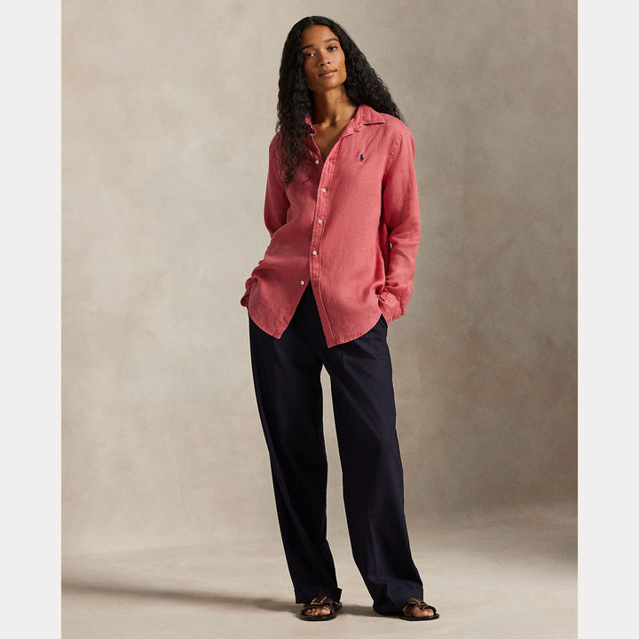 POLO Ralph Lauren – Classic Fit Linnen Blouse-100% linnen-DAMES TOPS & BLOUSES-Rood