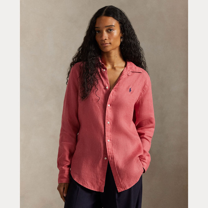 POLO Ralph Lauren – Classic Fit Linnen Blouse-100% linnen-DAMES TOPS & BLOUSES-Rood
