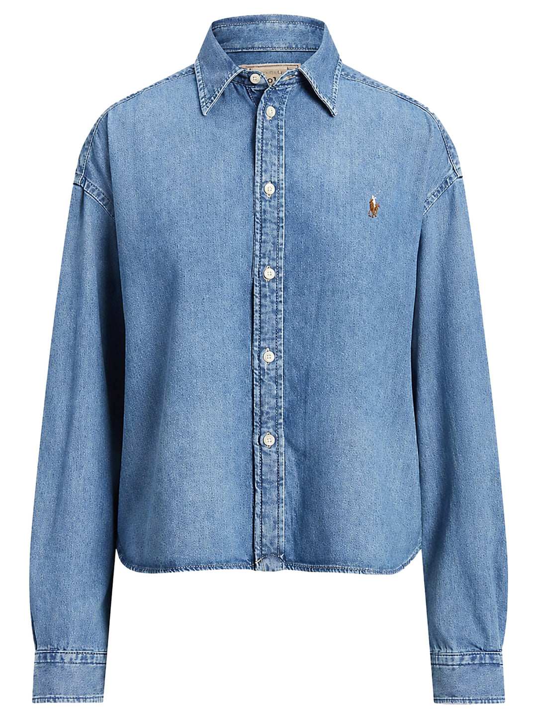 POLO Ralph Lauren Cropped boxy denim shirt – Blauw-100% katoen-DAMES TOPS & BLOUSES-Blauw