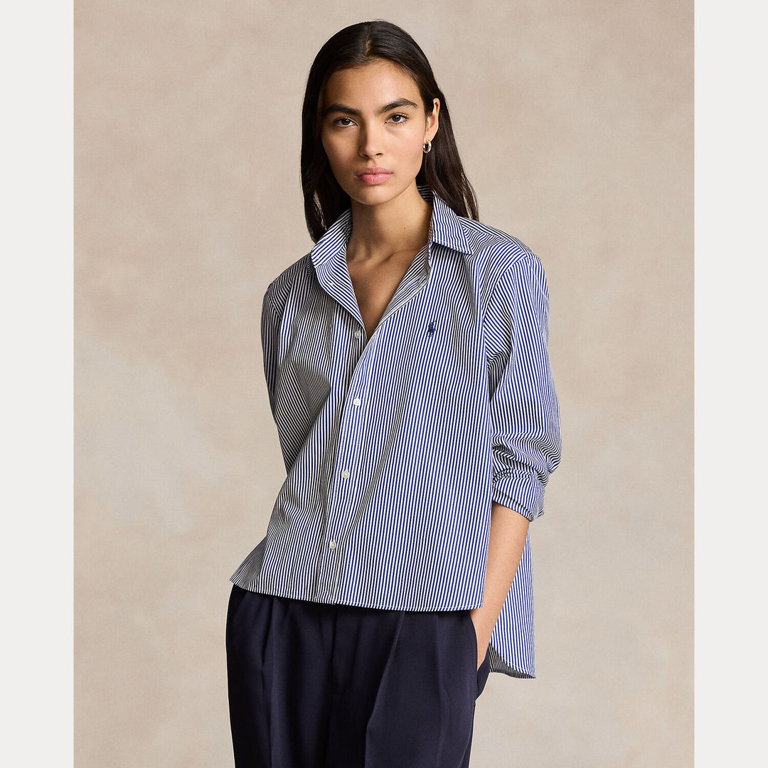 POLO Ralph Lauren Cropped boxy striped shirt-100% katoen-DAMES TOPS & BLOUSES-Blauw