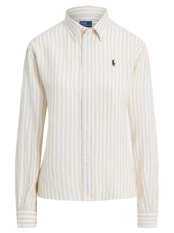 POLO Ralph Lauren Cropped gingham linnen shirt-100% linnen-DAMES TOPS & BLOUSES-Beige