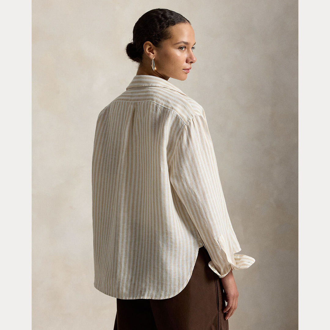 POLO Ralph Lauren Cropped gingham linnen shirt-100% linnen-DAMES TOPS & BLOUSES-Beige