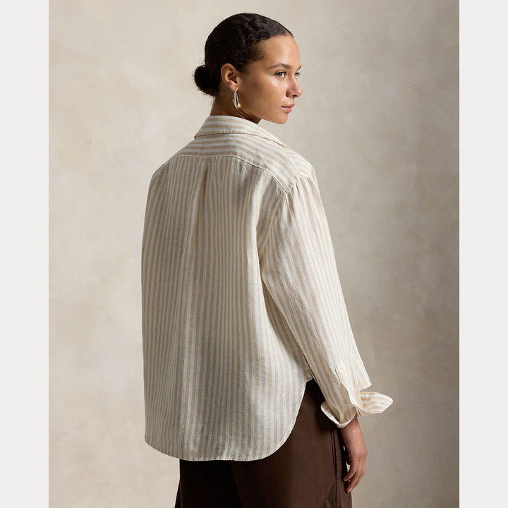 POLO Ralph Lauren Cropped gingham linnen shirt-100% linnen-DAMES TOPS & BLOUSES-Beige