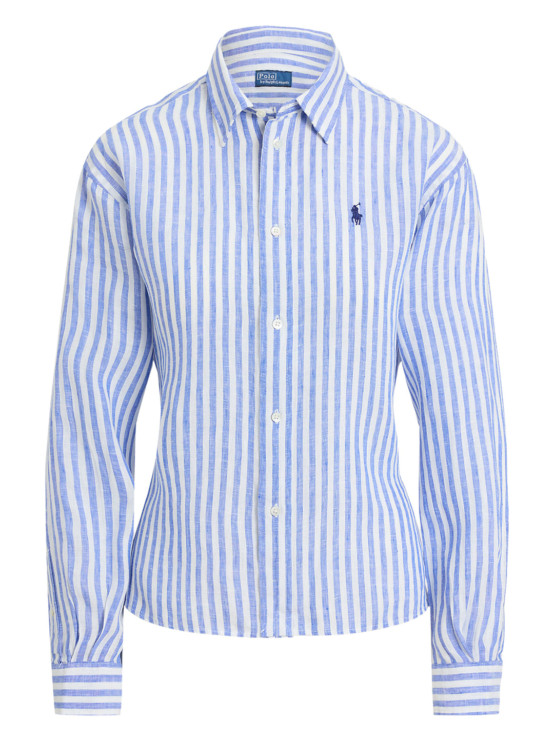 POLO Ralph Lauren Cropped gingham linnen shirt-100% linnen-DAMES TOPS & BLOUSES-Blauw