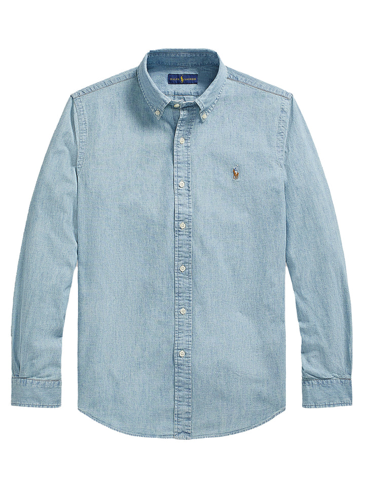 POLO Ralph Lauren Custom Fit Chambray Shirt-100% katoen-HEREN SHIRTS-Blauw