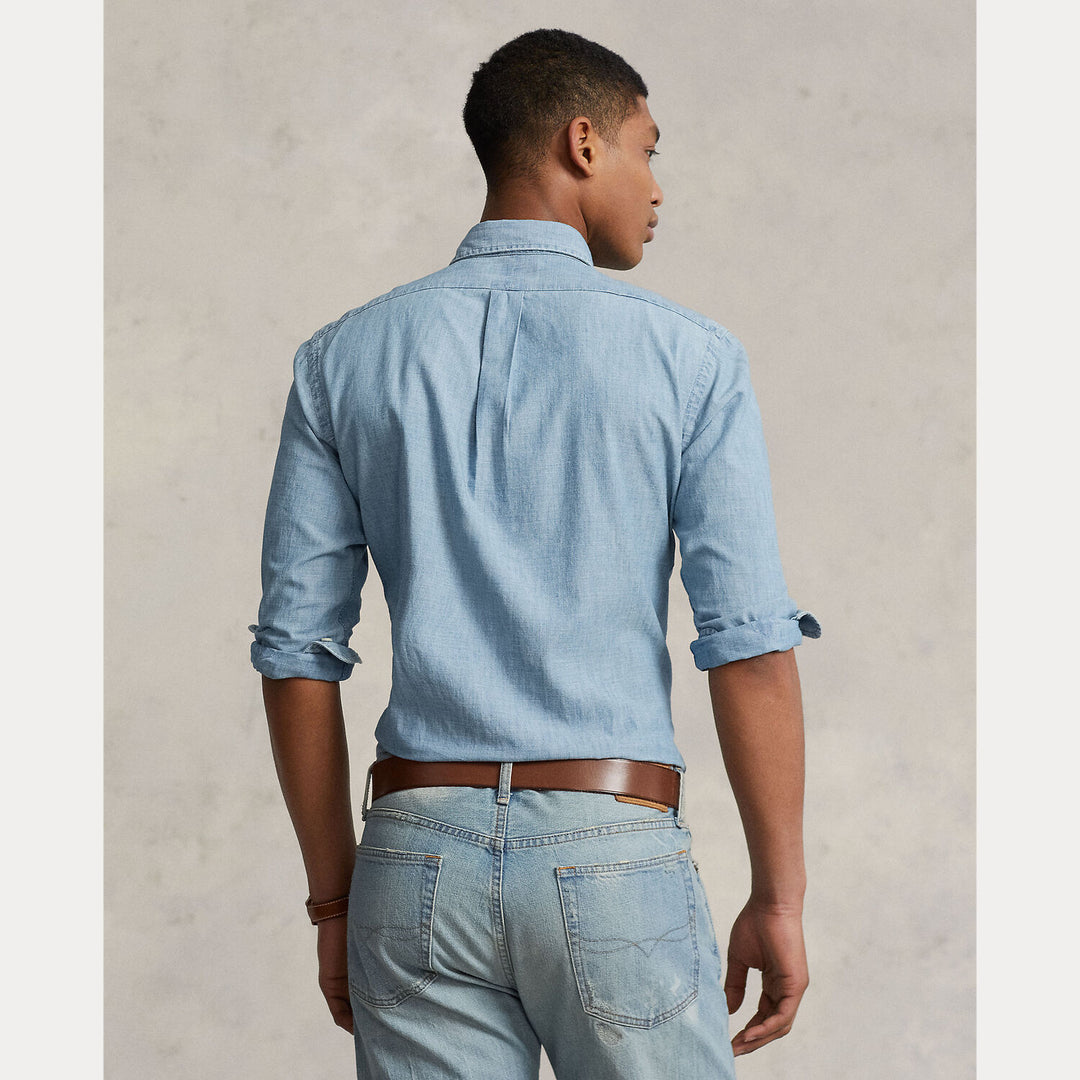 POLO Ralph Lauren Custom Fit Chambray Shirt-100% katoen-HEREN SHIRTS-Blauw