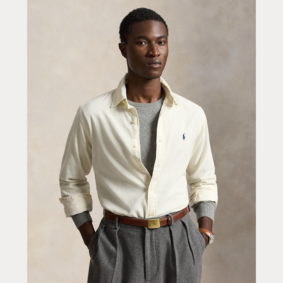 POLO Ralph Lauren Custom Fit Corduroy Shirt – Wit-100% katoen-HEREN SHIRTS-Wit