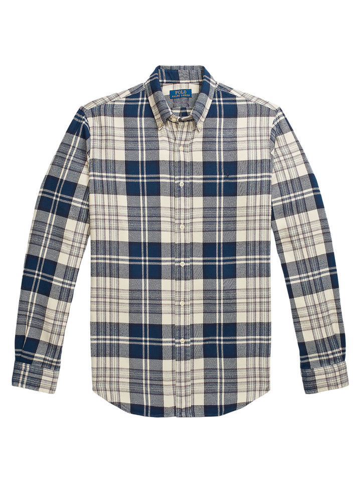 POLO Ralph Lauren Custom Fit Flanellen Ruitshirt –-100% Katoen-HEREN SHIRTS-Blauw